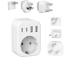 Reisadapter Wereldwijde Set - Internationale Reisstekker met USB C - Stekkeradapter voor VS/UK/Zuid-Afrika/Japan/AUS - Wit