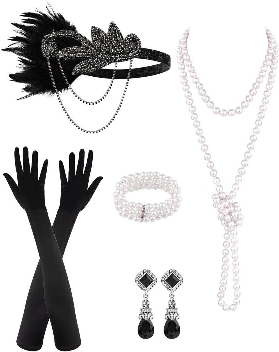 6 Stuks Flapper Accessoires voor Vrouwen, Great Gatsby Kostuum en Mode uit de Jaren 20, Perfect voor Feestjes en Thema-avonden