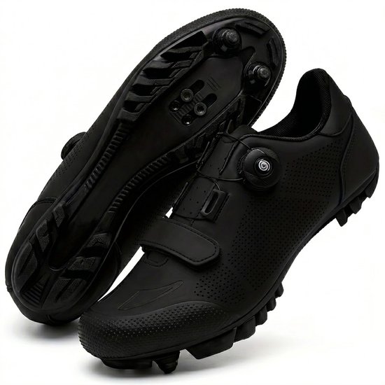 Chaussures de cyclisme noires avec pédales automatiques chaussures de cyclisme unisexes taille 43 chaussures de VTT hommes femmes compatibles avec cales Delta chaussures de cyclisme intérieur extérieur avec fermeture rotative et système de clip