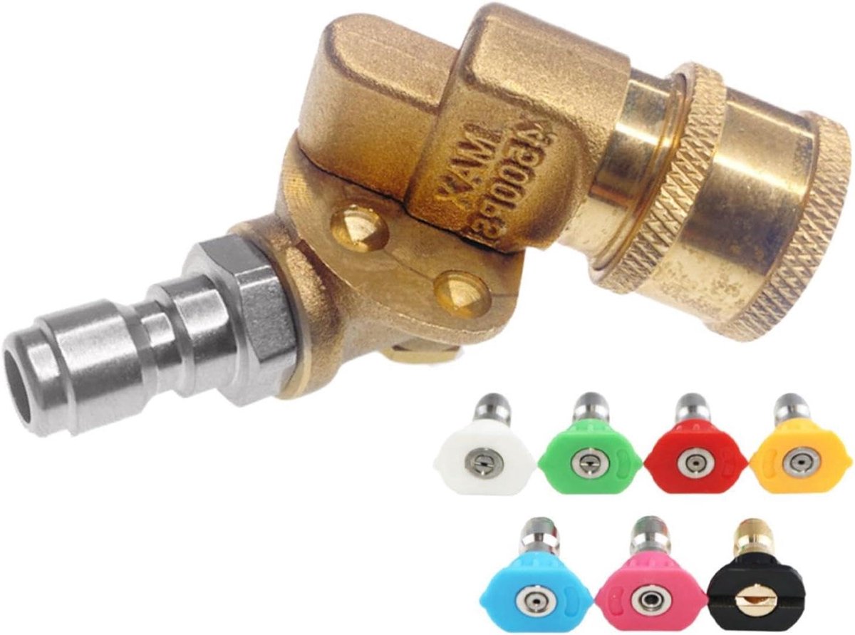 Hogedrukreiniger Fittingen - Snelkoppeling Accessoires - Auto Buiten Wassen - 7 Roterende Patronen - 95 cm - Goud
