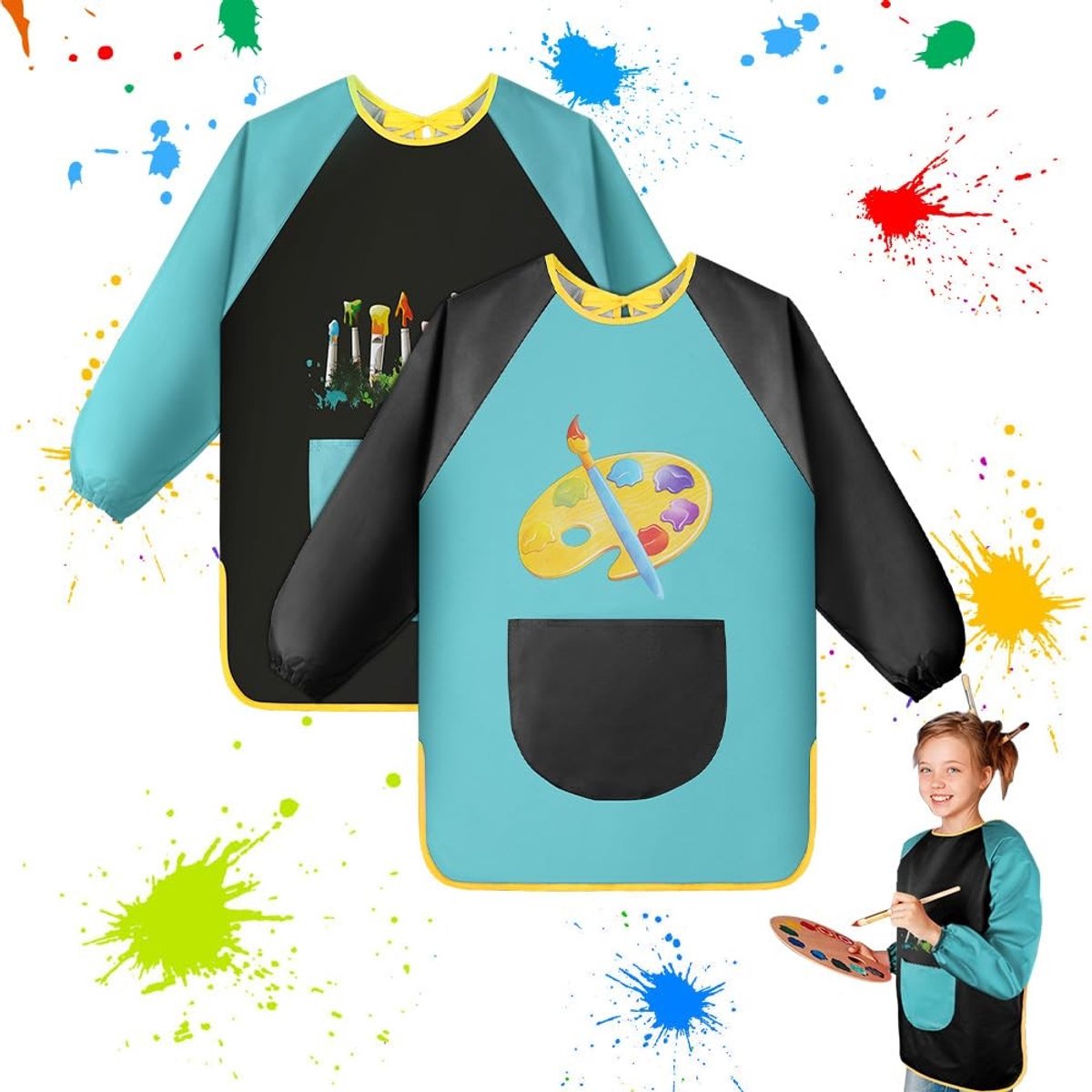 Dailygoody - Schilderschort voor Kinderen - Waterdichte Schildersjas - Veilig en Comfortabel - Kunst en Knutselen - Geschikt voor School - 70 cm