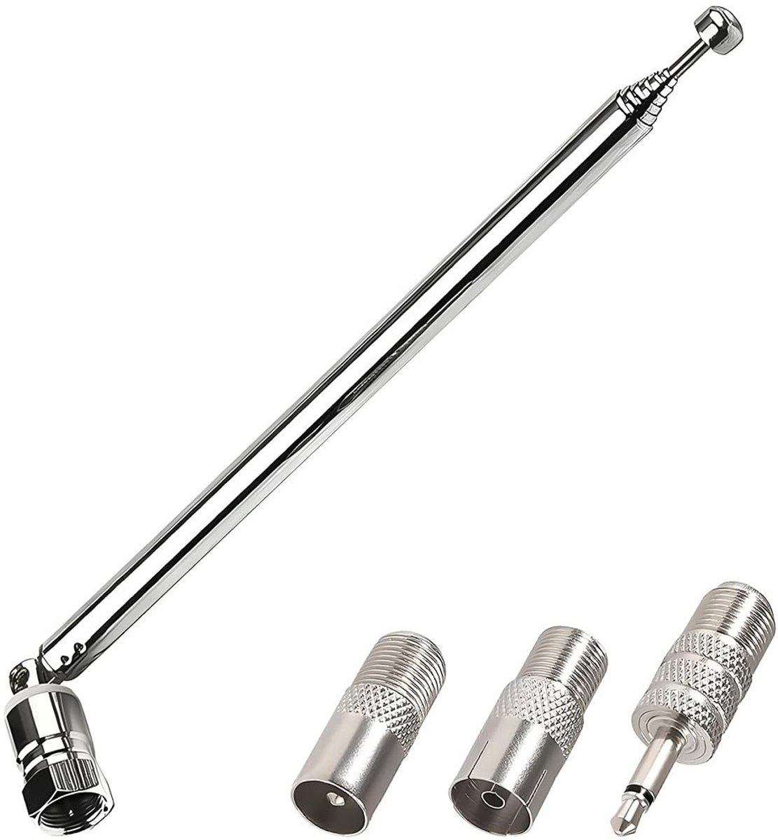 Dailygoody - FM-radio-antenne - Telescopische antenne - Roestvrij staal - Geschikt voor binnen en auto - Zilver