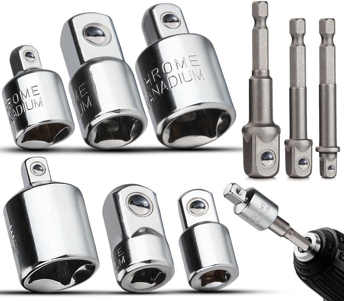 Dailygoody - Impact Socket Adapter Set - 9 Delen - Reducer voor Boormachines - Slagschroevendraaiers - Accessoires - Gereedschap - Professioneel