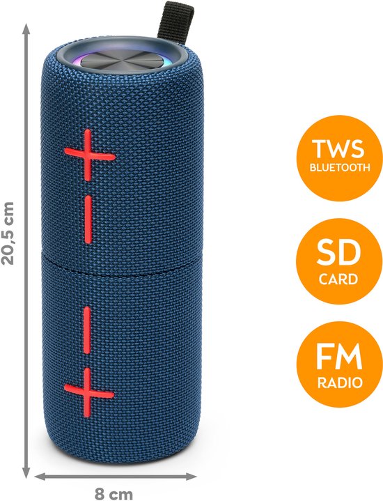 TZS First Austria Bluetooth Speaker 10W - Draadloze TWS Stereo Luidspreker - IPX5, FM-Radio, MicroSD & AUX - USB-C - Blauw van tzs-first-austria — afbeelding 5