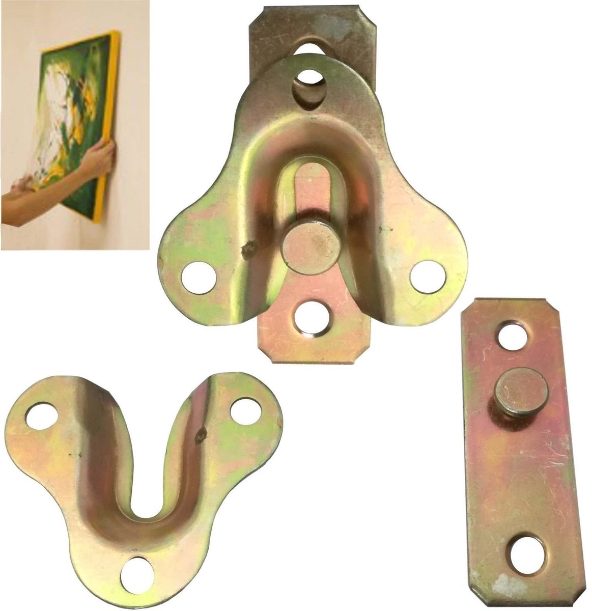 Dailygoody - Mirror frame holder - Interlocking hangers - Maximaal 8 kg - Kleur: brass - Geschikt voor foto's en spiegels - Inclusief 2 wandsteunen