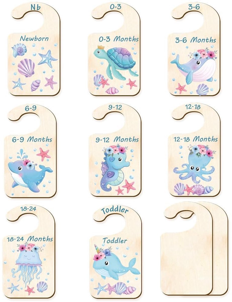 Store_9 - Houten Baby Garderobe Verdelers - Oceaan Kleding Organisatoren - 10 Stuks - Veilig en Duurzaam - Geschikt voor Baby's tot 36 Maanden