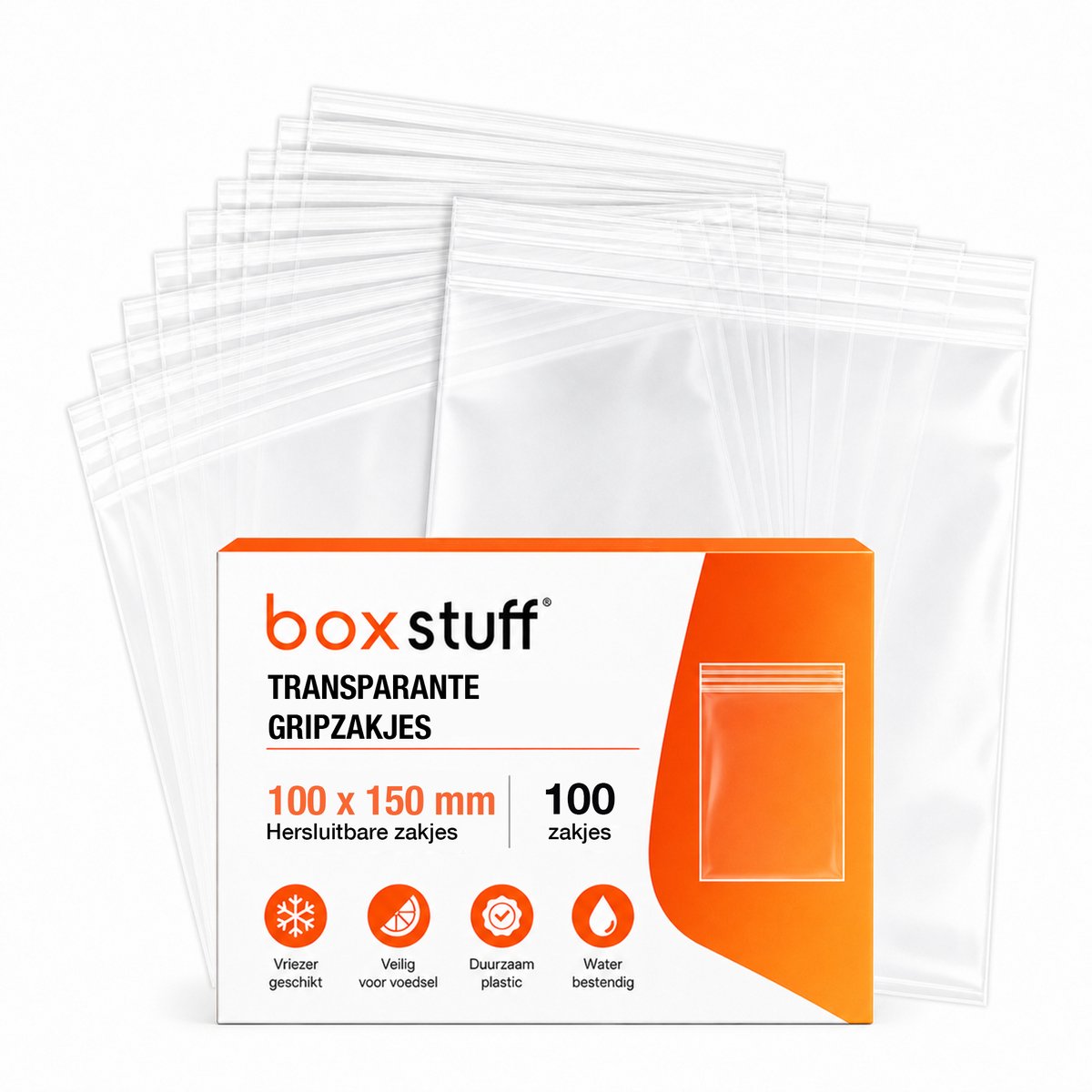 Boxstuff - Gripzakjes 100 x 150 mm - Transparant Plastic - Herbruikbaar - 100 Stuks - 50 Micron Dikte - Voor Voedsel, Kralen, Sieraden en Accessoires