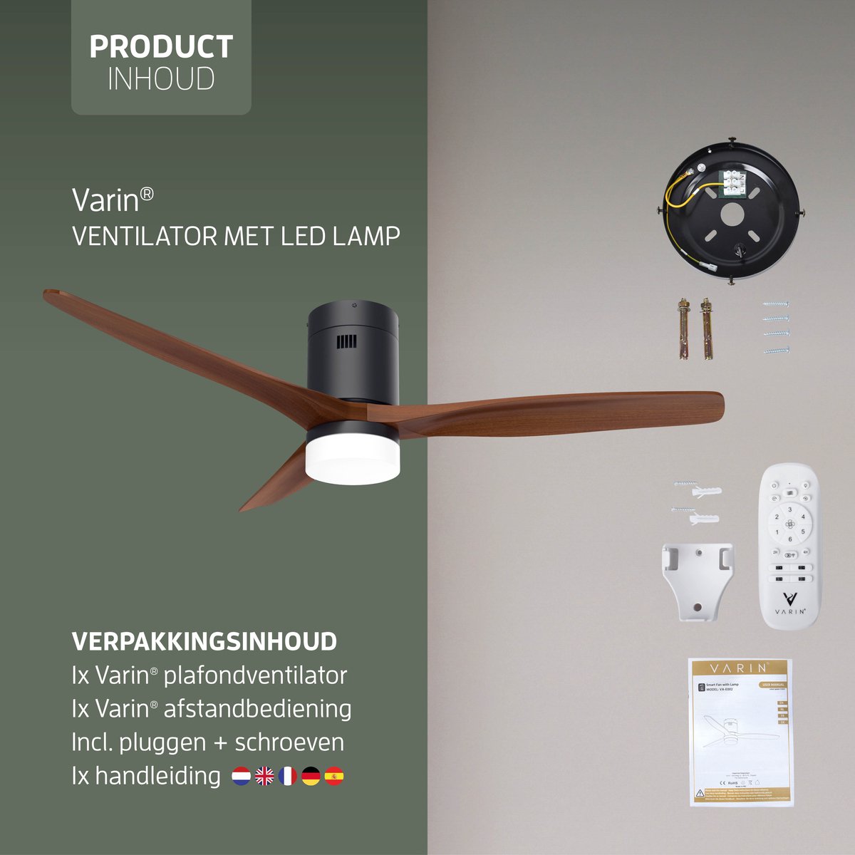 Varin® Smart Ventilator met LED verlichting - Zwart/Walnoot - Tuya Wifi - LED 18W CCT - Lange bladen - Ø 132cm - 6 snelheden - Super stil 20dB - Met afstandsbediening en gratis app - Ventilatorkachel - Ventilatoren plafond - Verkoeling en verwarming — afbeelding 10