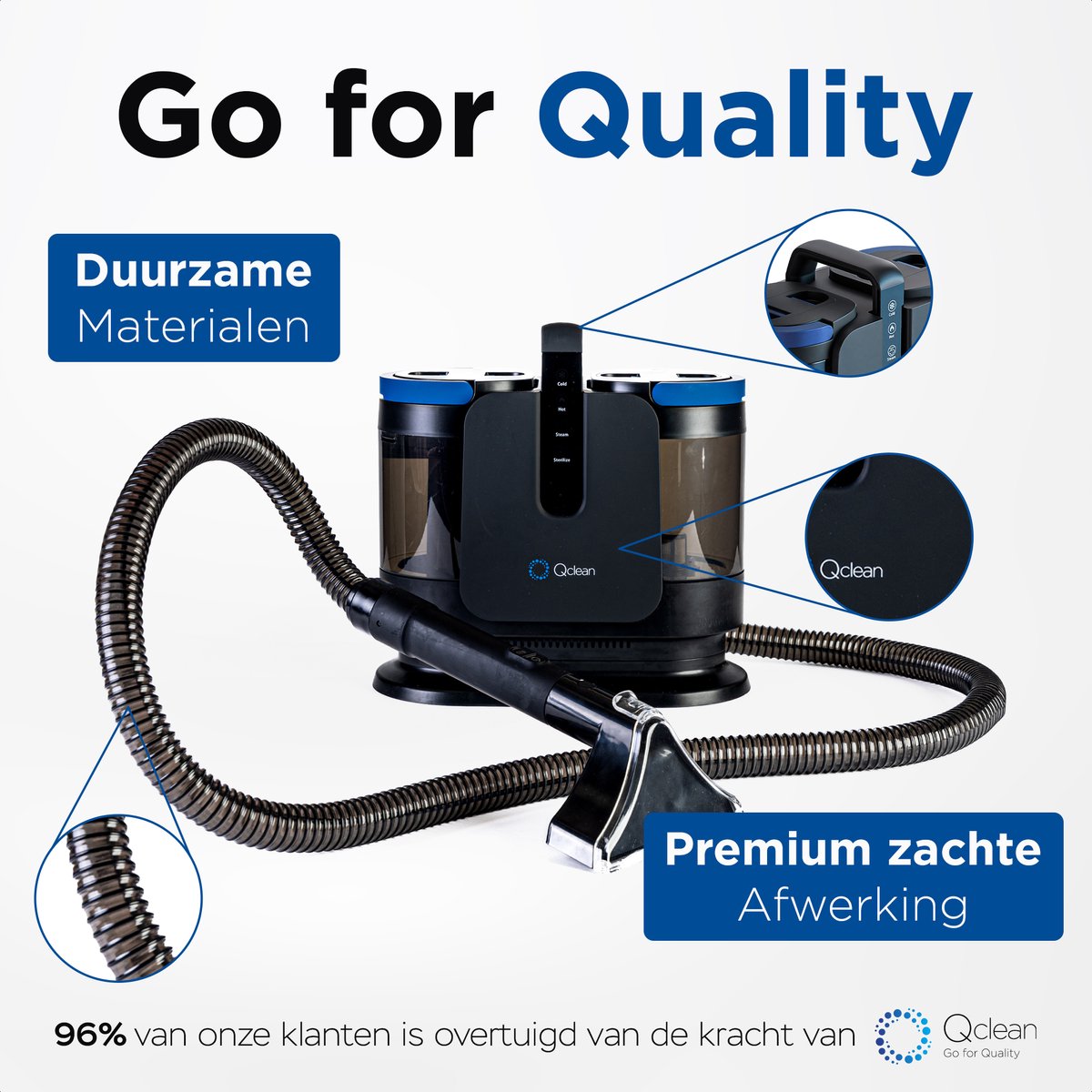 Qclean® Tapijtreiniger PRO - 4-in-1 Vlekkenreiniger Met Stoomfunctie - Zelfreinigend - Tapijtreiniger Stofzuiger- Zetelreiniger Stoomreiniger- Bank reiniger- Reinigingsmachine- Matrasreiniger - Waterstofzuiger - Incl. Schoonmaakmiddel — afbeelding 6