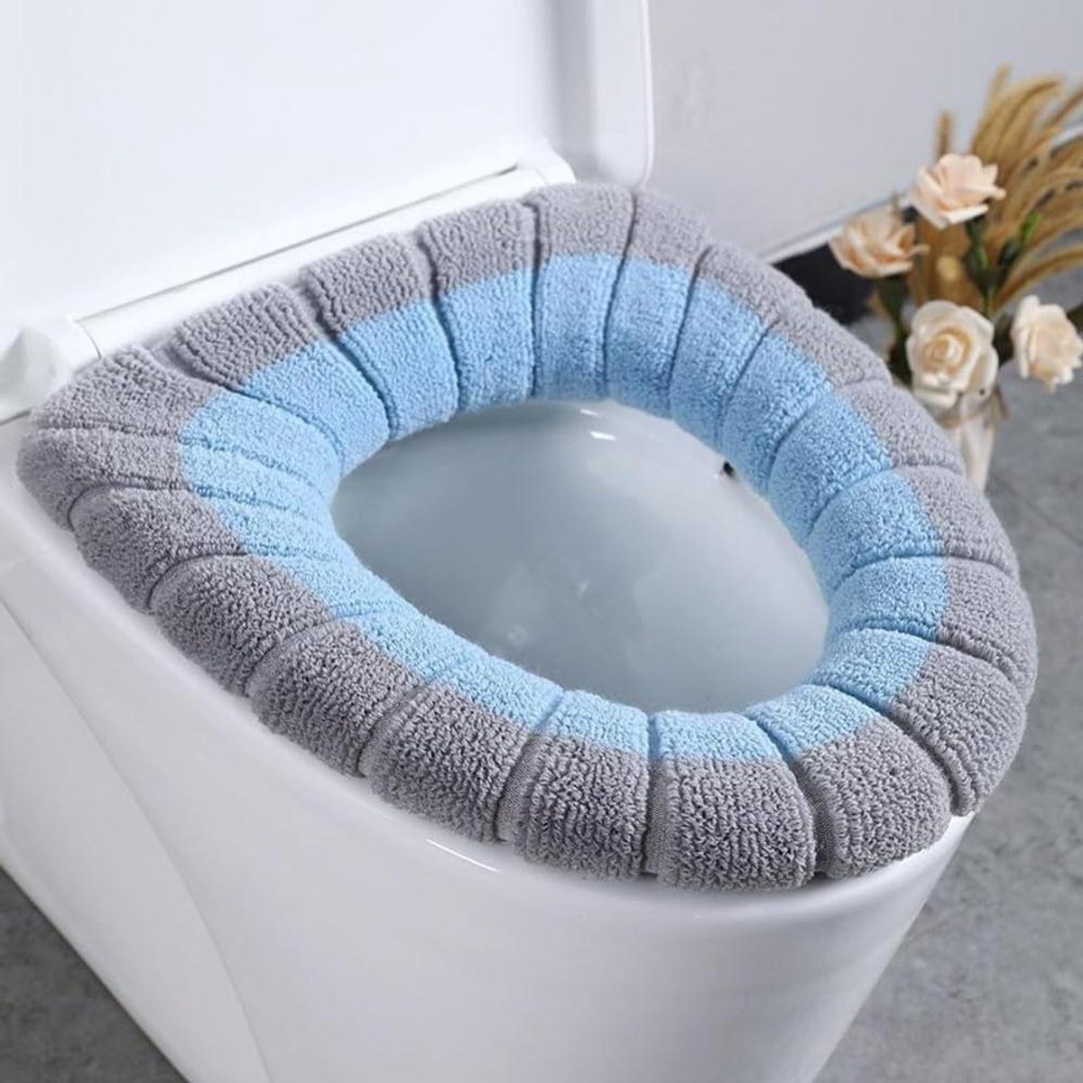 Toiletstoelhoes - Toiletbrilhoes - Comfortabel Zitten - Warm en Zacht - Universeel - Blauw Grijs