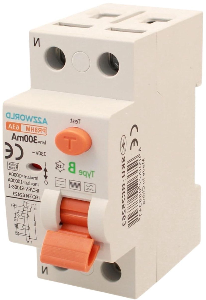 Aardlekschakelaar Type B - Levensredder Schakelaar - Elektrische Veiligheid - Elektromagnetische Technologie - 63 Ampère 300mA - Grijs