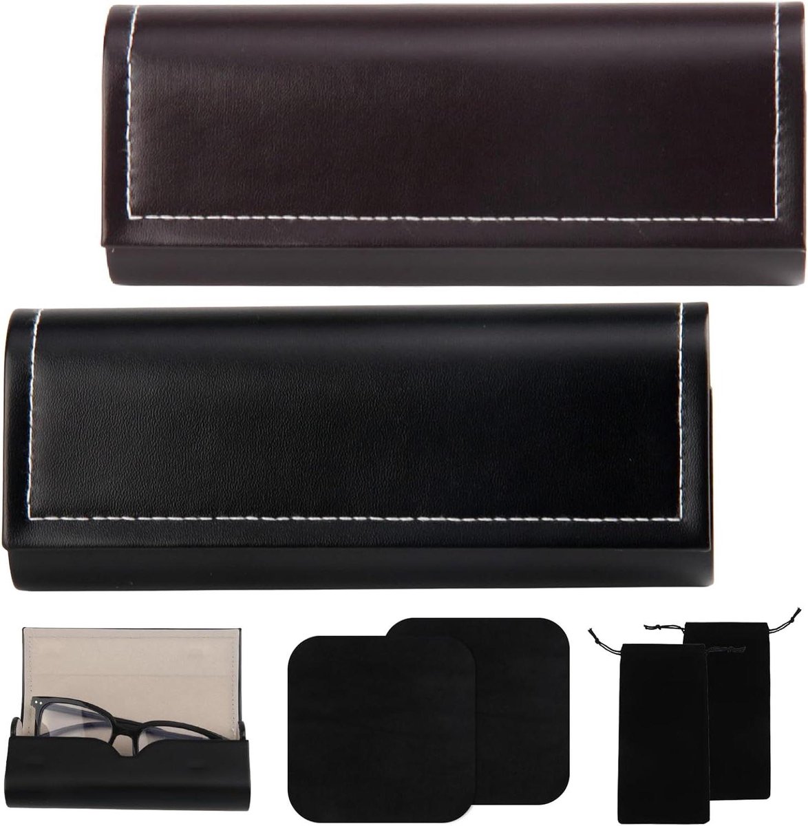 2 Brillen Hoesjes - Zonnebril Etui - Veilig Opbergen - Inclusief Doekje - Compact Formaat - Zwart