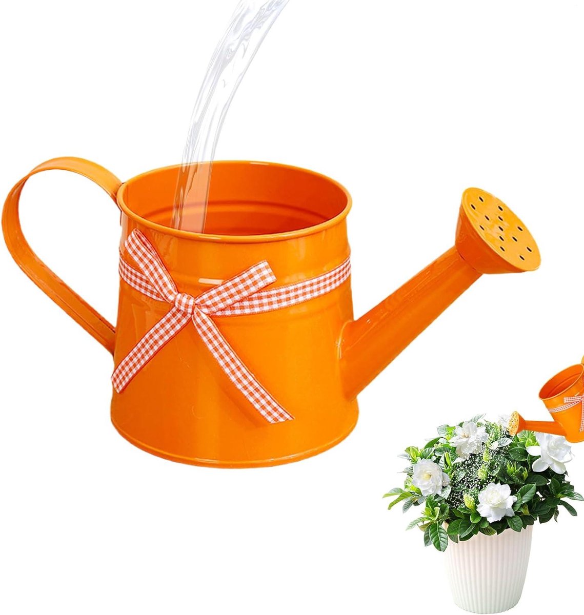 Kleine gieter - Waterpot metaal - Planten water geven - Decoratief retro design - 1 liter inhoud - Oranje