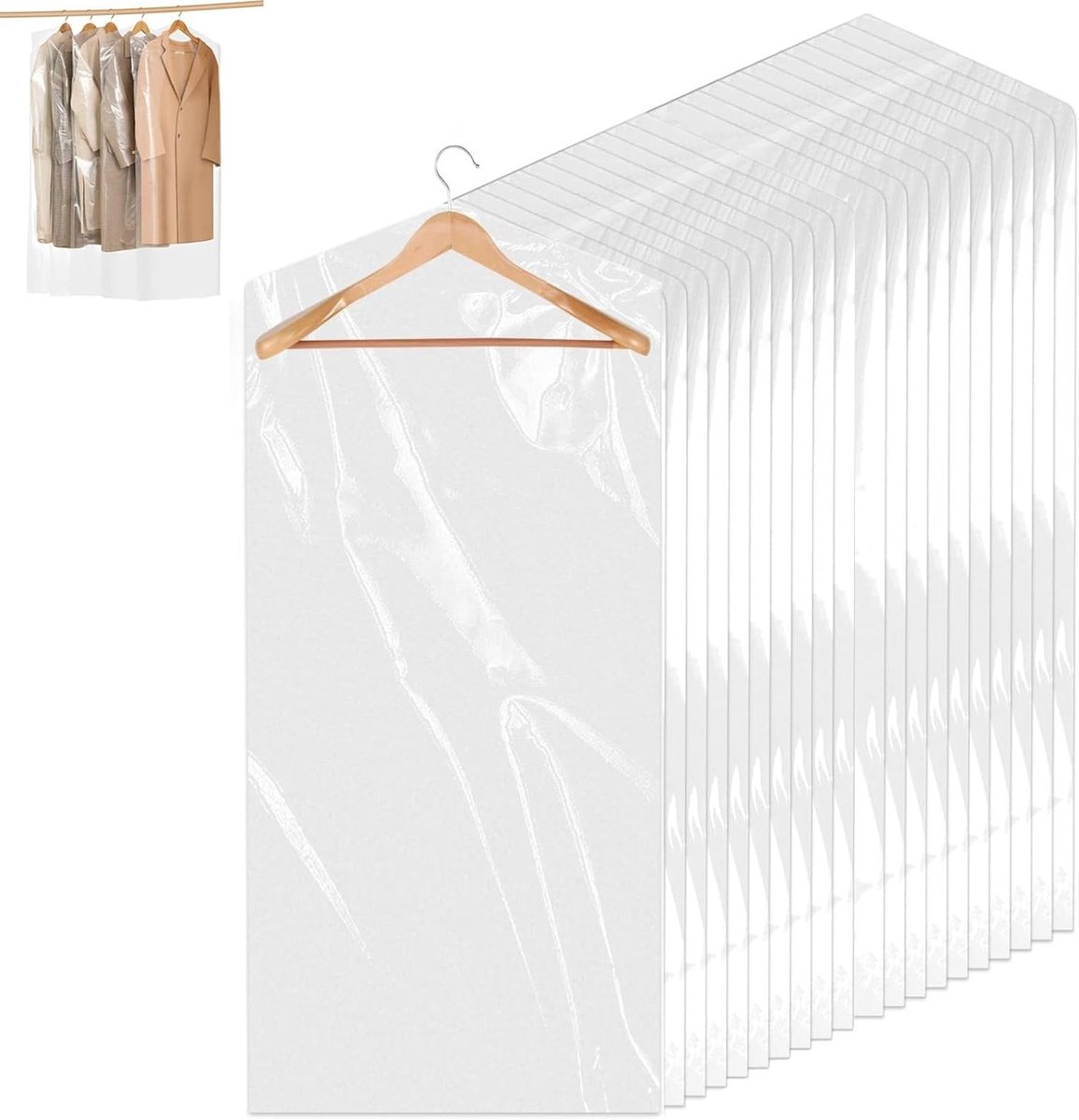 Set van 30 Transparante Kledinghoezen 60x120CM voor Droogreiniging, Bescherming voor Kostuums, Jurken, Jassen en Overhemden