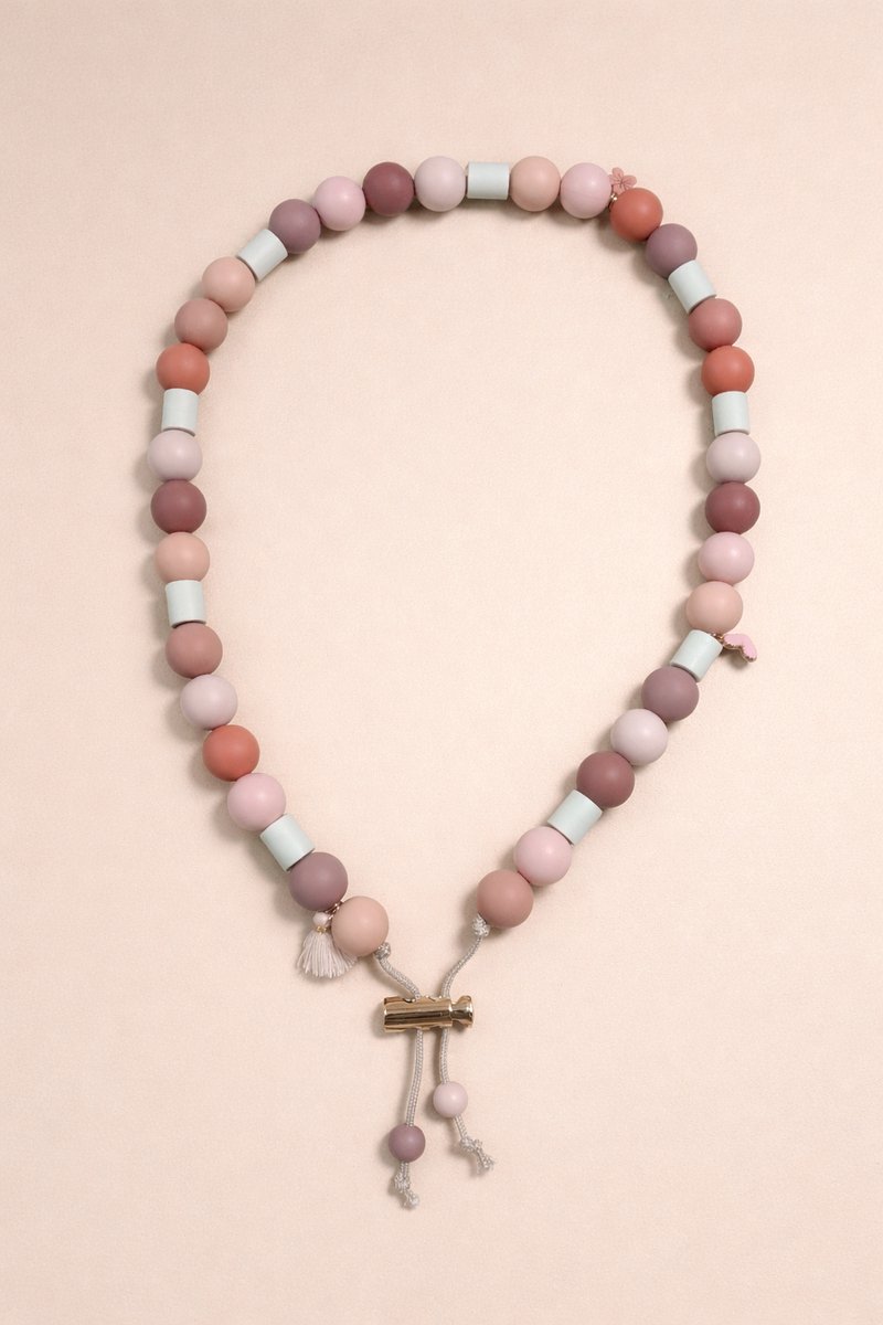 anti tekenketting hond - tekenketting met EM-kralen - keramische tekenband - Pink Charm - maat L