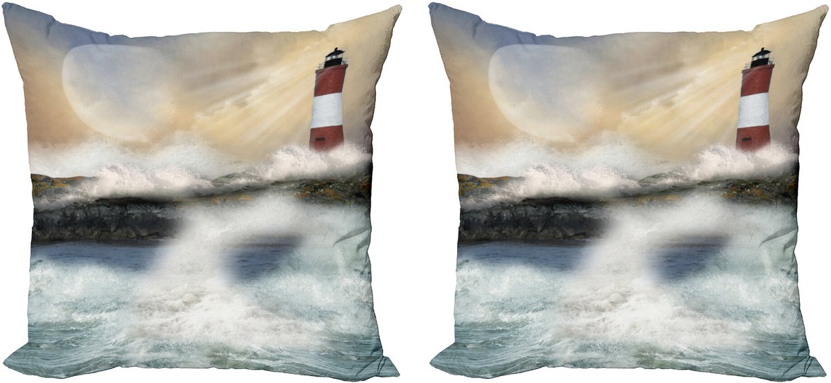 ABAKUHAUS Decoratieve kussenhoes met vuurtorenmotief, 2 stuks, moderne accenten, dubbelzijdige digitale print, 60x60 cm, meerkleurig