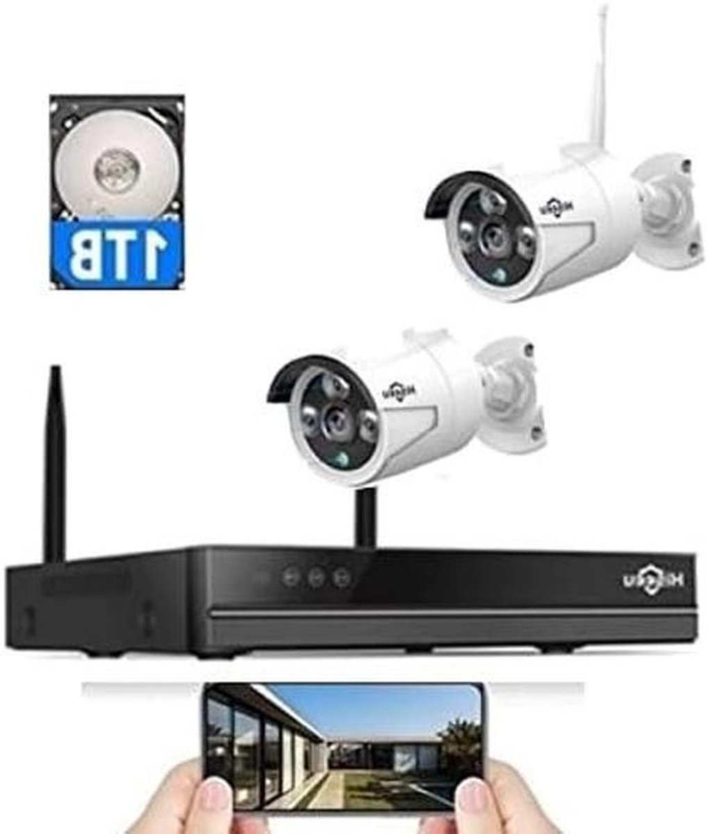 Bewakingscamera Set - Beveiligingscamera Systeem - Huis Beveiligen - Draadloze WiFi Connectie - 2 Camera's - Wit