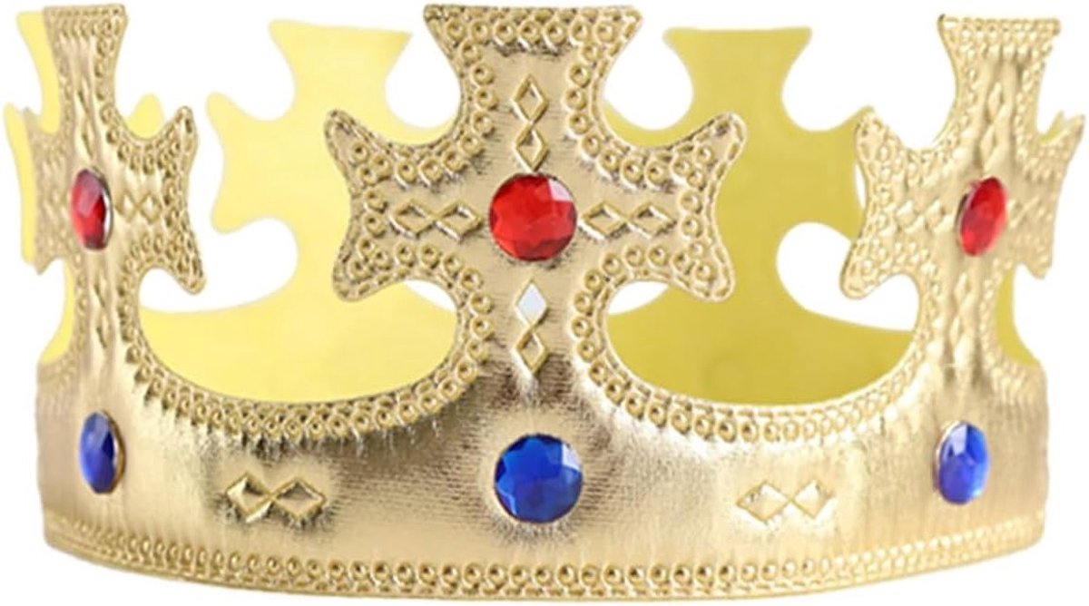 Koninglijke Gouden Kroon voor Kostuums, Perfect voor Fasching, Karneval en Halloween, Geschikt voor Volwassenen en Kinderen met Edelstenen