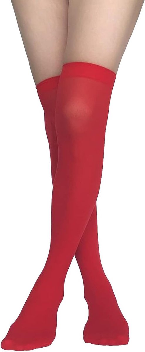 Nylon Opaque Thigh High Kousen voor Vrouwen, Sheer Over Knee Sokken voor Cosplay en Feestjes, Rood, Perfect voor Kerst en Schoolgirl Look