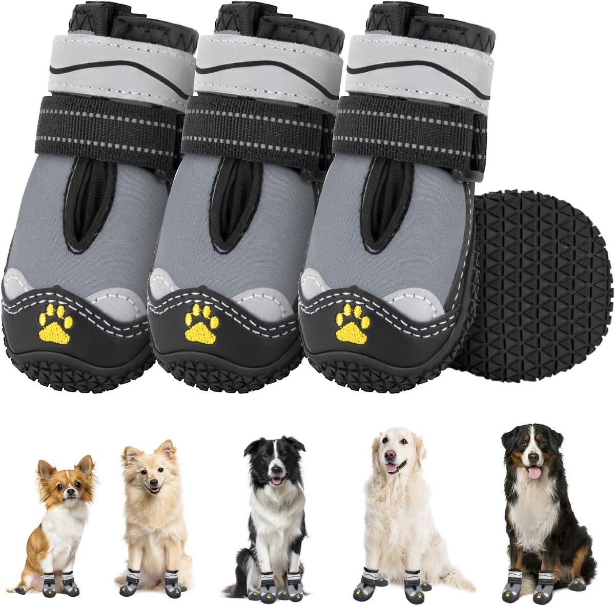 Hondenschoenen - Pootbeschermers - Buitenwandelingen Beschermen - Reflecterende Klittenband - 4 Stuks - Zwart-Grijs