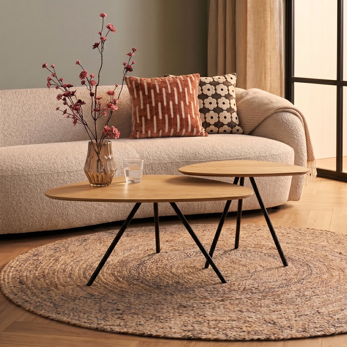 Varo Salontafel set - Eikenhout & Zwart Metaal - Modern Design 2-delig