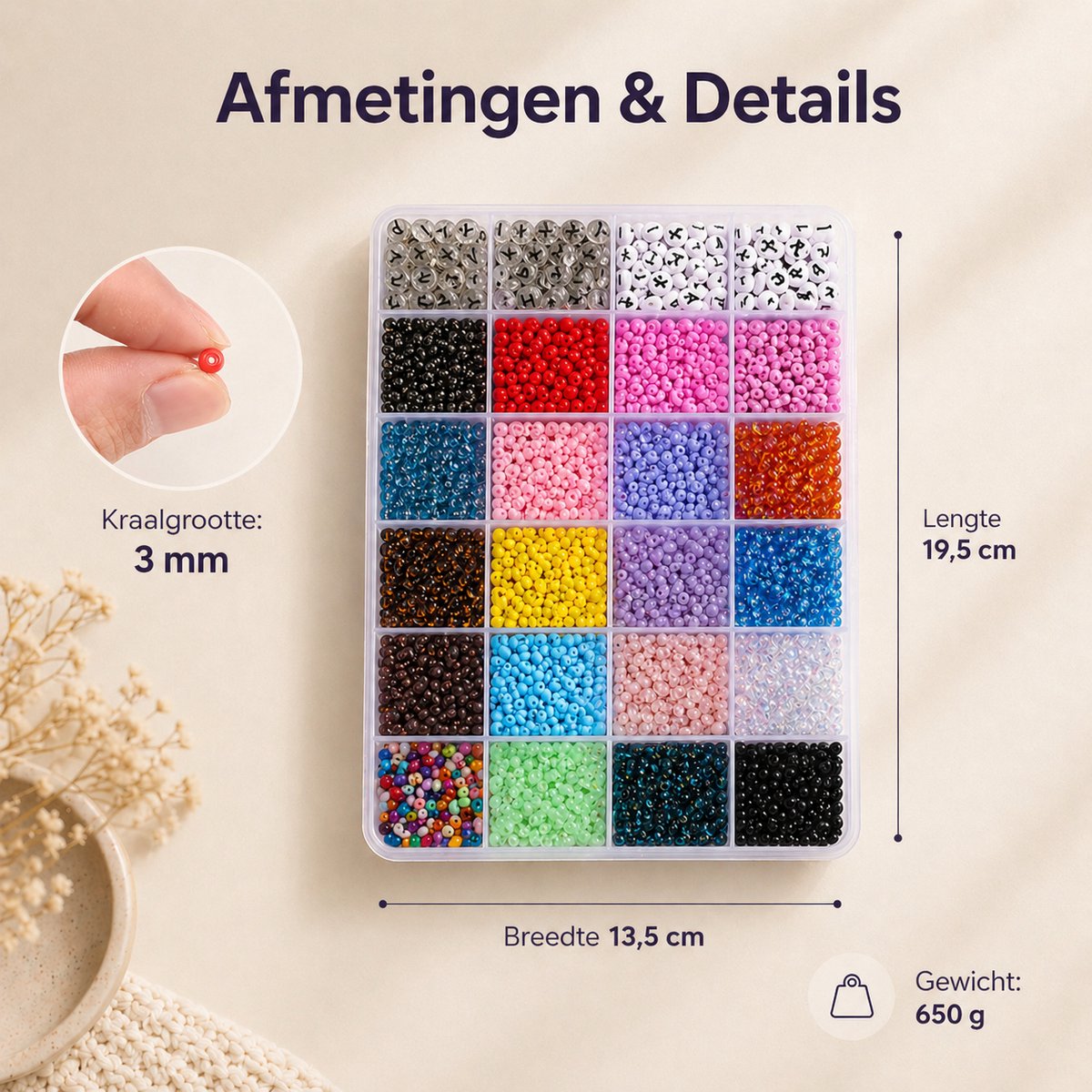 Behave 10000 Glaskralen Set Deluxe - DIY Sieraden maken - Kralen Set - Rocailles - Bedels - Letterkralen - 20 Kleuren - 3mm — afbeelding 9