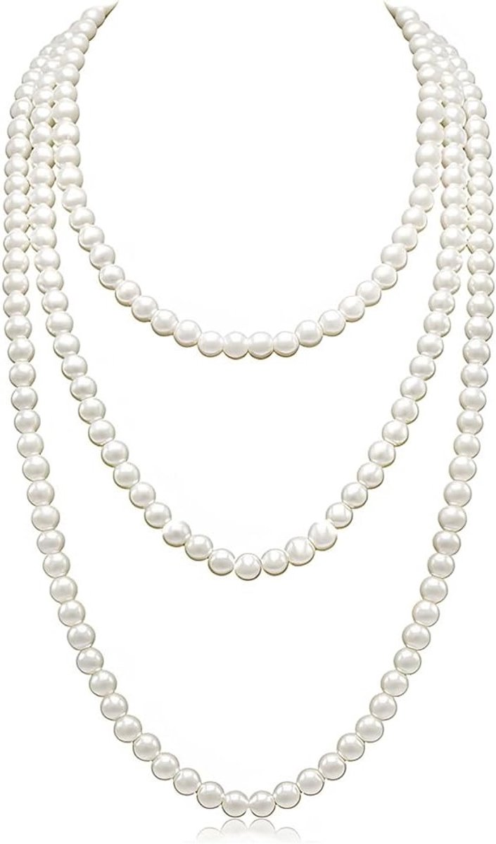 Elegante Lange Parelsnoer van 150 cm - 1920s Gatsby Kostuumaccessoires voor Vrouwen, Faux Parels, Modeaccessoire, Vintage Stijl