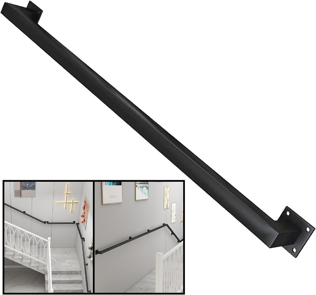 Trapleuning Set - Muursteun Leuning - Veiligheid Binnen Buiten - Stevig Smeedijzer - 1 Meter - Zwart