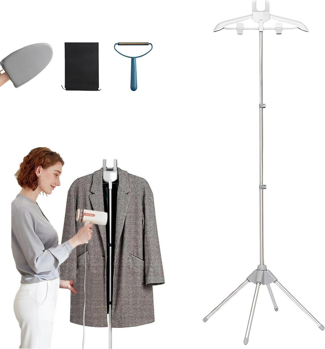 Kledingstomer Standaard - Stoomrek Kleding - Kreukels Verwijderen - 360 Graden Draaibaar - 84-160cm Verstelbaar - Lichtgrijs