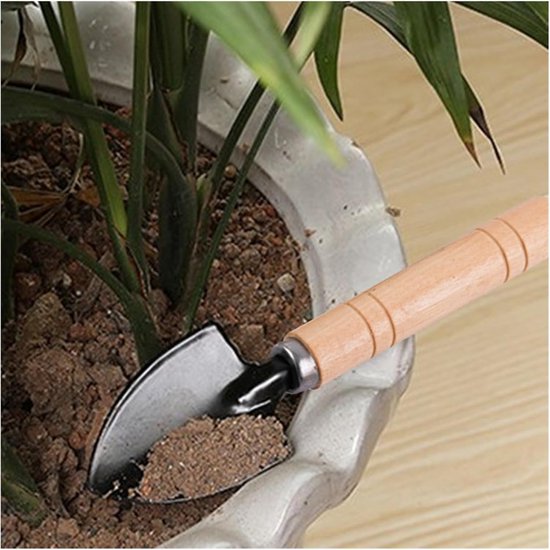 Mini Tuingereedschap Set - Schep Hark Spade - Kinderen Helpen Planten - Houten Handvatten - 3 Stuks - Zwart van MINI — afbeelding 2