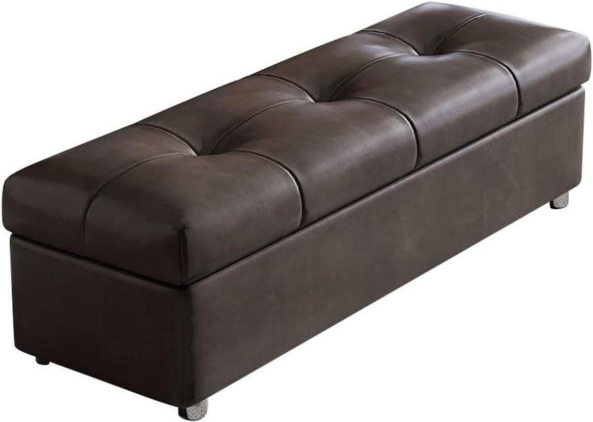 Opbergpoef Bankje - Dekenkist Poef - Extra Zitten - Softclose Deksel - 120 cm - Coffee brown
