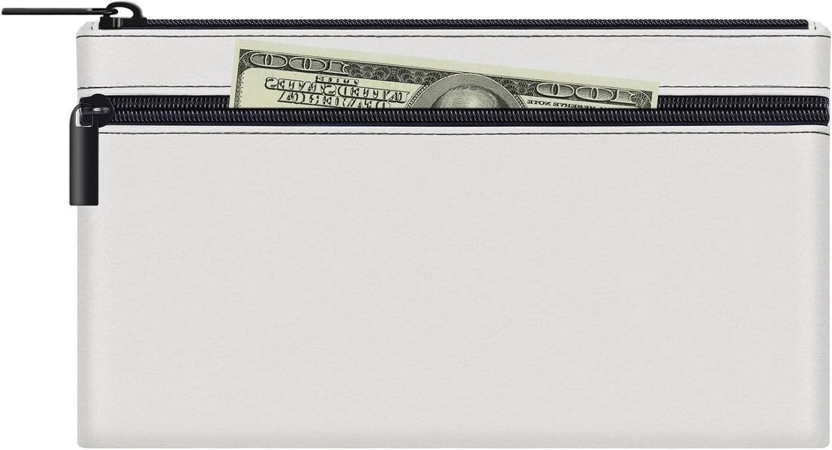 Elegante PU leren portemonnee met rits, twee compartimenten voor A5-documenten en geld, 28 x 15,5 cm, ideaal voor zakelijk en huishoudelijk gebruik, wit
