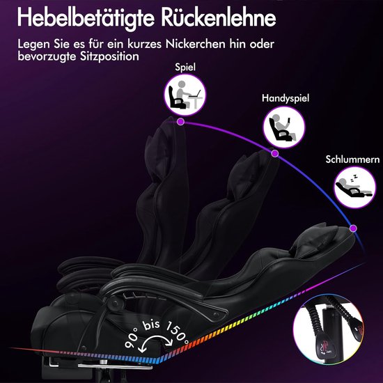 Gaming stoel - Bureaustoel met massage - Comfortabel werken - Verstelbare rugleuning - 180 kg draagvermogen - Zwart — afbeelding 4