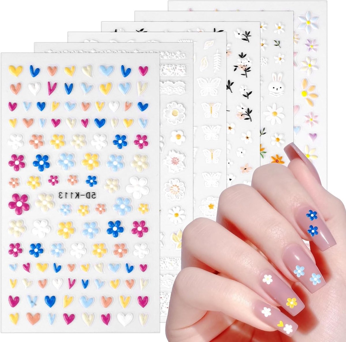 Nail Art Stickers - Zelfklevende Bloemen Decoratie - 6 Stuks