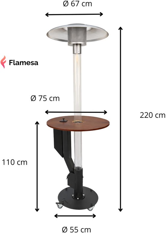 Flamesa® Solaro - Tuinhaard - Premium Pellet Terrasverwarmer met Tafel – 220cm