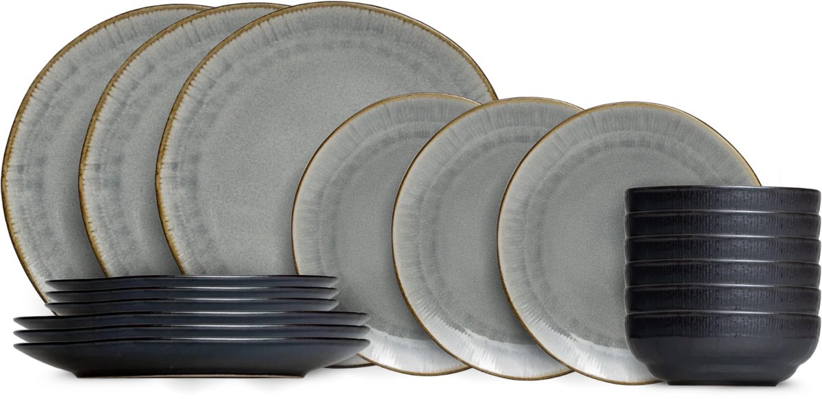 Cookinglife Serviesset Nola Warm Grey 18-delig - Servies Set 6 Personen - Modern Design Aardewerk - Vaatwasser- & Magnetronbestendig — afbeelding 1