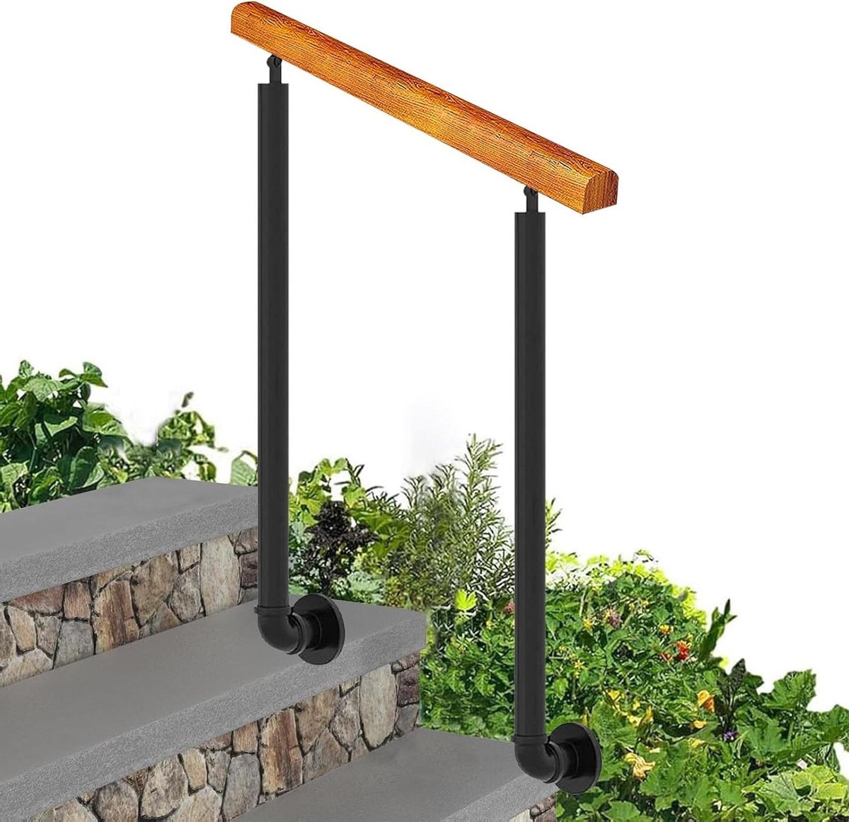 Tuingreep Buitenleuning - Veranda Steunstang - Veilig Traplopen - Verstelbare Hoogte - 95 cm - Zwart