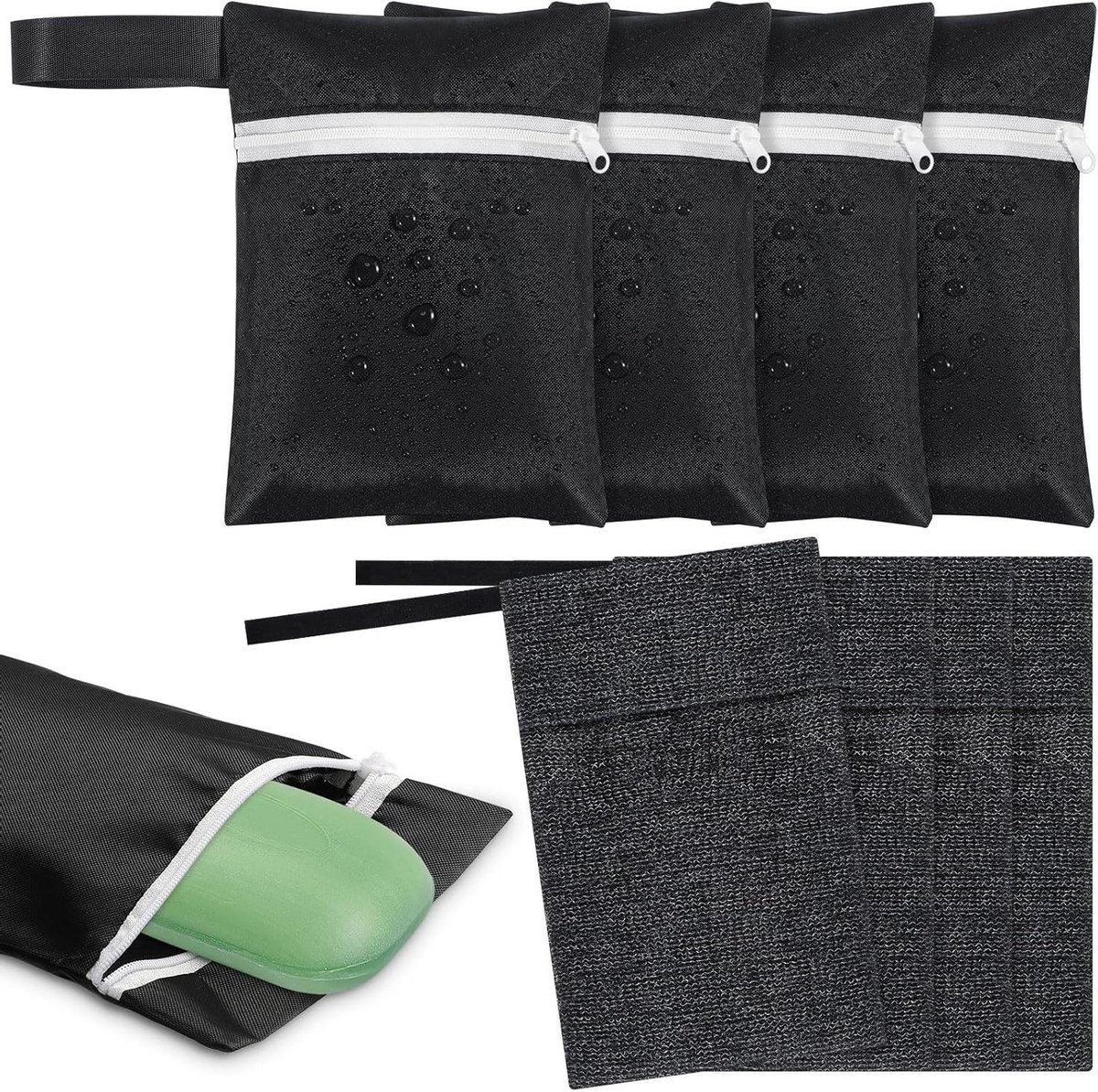 Reisset Zeepzakjes - Toilettas Zeep - Hygiënisch Reizen - Waterdicht Lekvrij - 4 Stuks - Zwart