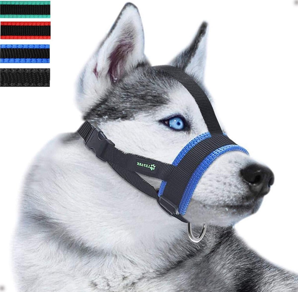 Honden muilkorf - Snuitbeschermer - Voorkomen van blaffen - Verstelbare hoofdband - XXL - Blauw