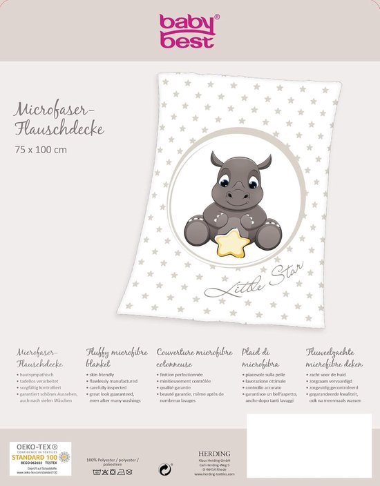 Babydeken Neushoorn - Knuffeldeken Zacht - Comfortabel Slapen - Huidvriendelijk Materiaal - 75 x 100 cm - Meerkleurig van Merkloos — afbeelding 4