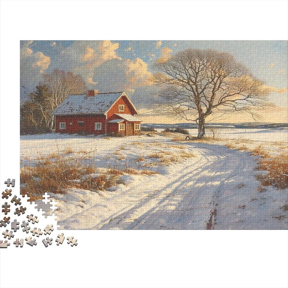 Winterlandschap Puzzel - Kunstpuzzel Legpuzzel - Ontspanning Thuis - Inclusief Bonusposter - 1000 Stukjes - Stijl-4