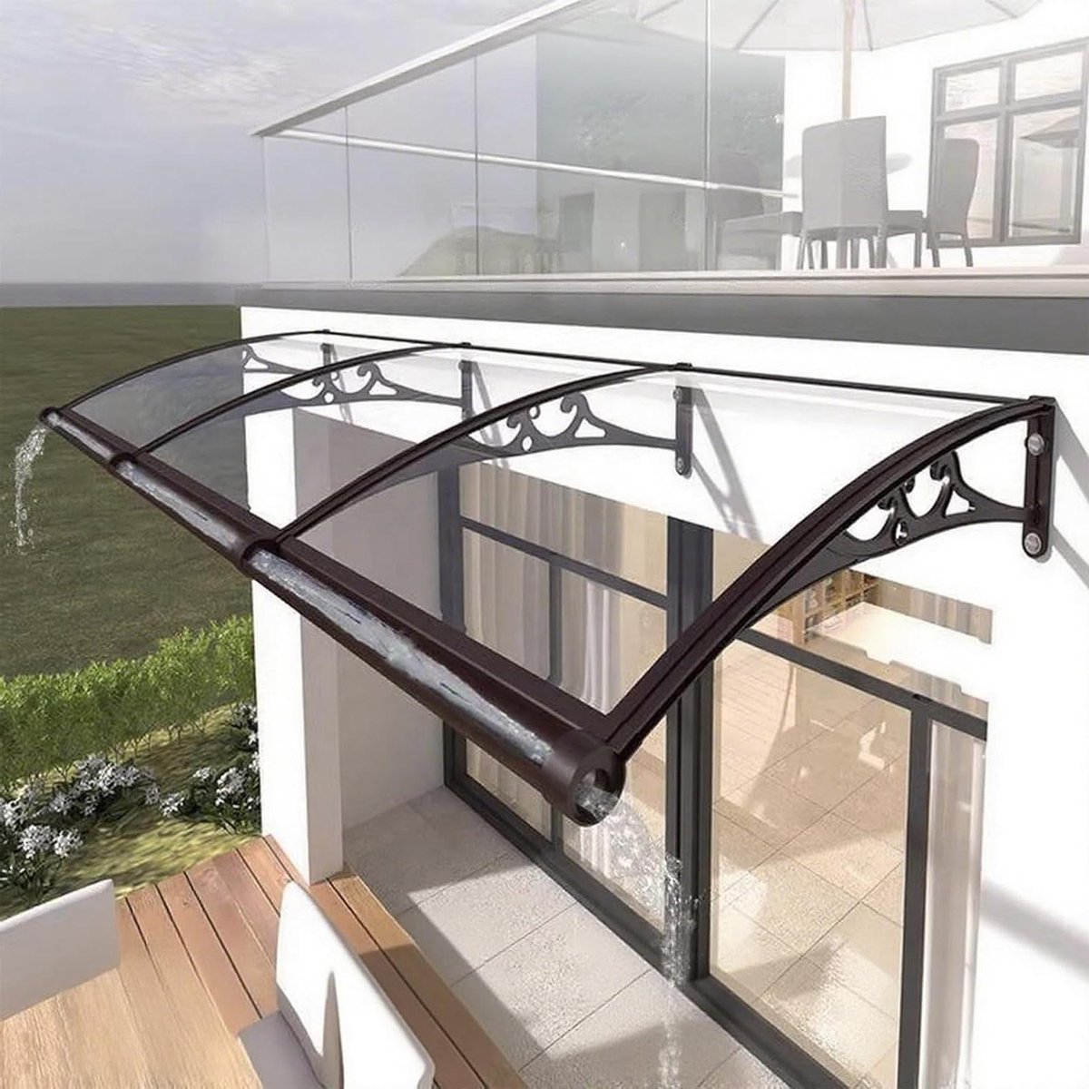 Aluminium Luifel - Terras Overkapping - Bescherming Buiten - Slagvast Polycarbonaat - 80 x 120 cm - Zwart