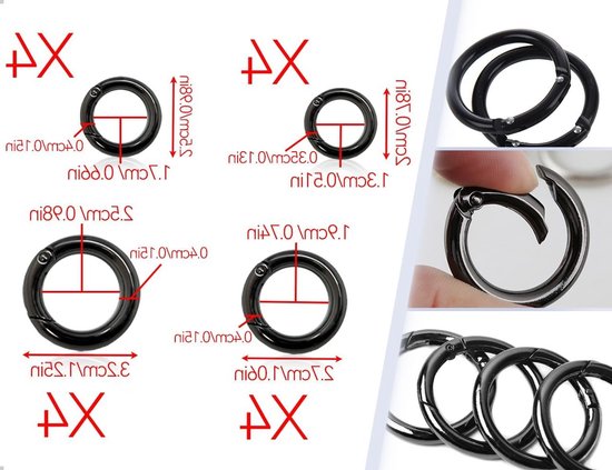 16 Stuks Karabijnhaken van Zinklegering, Ideaal voor Sleutelringen, Tassenaccessoires en Veersplitringen (Zwart, Rond) van Merkloos — afbeelding 5