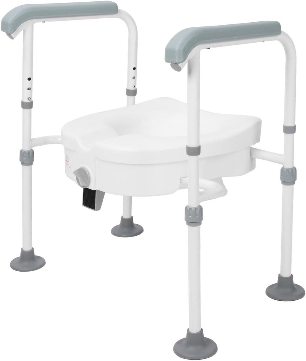Verhoogde wc-bril - Toiletverhoger met steunen - Veilig toiletgebruik - Met roestvrij staal - 46x40 cm - Wit