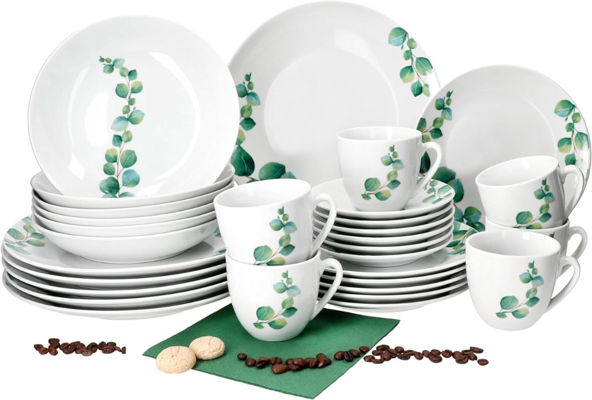 YOR® Serviesset 30 Delig - 6 Persoons - Compleet Servies - Wit - 26cm x 26cm x 4cm