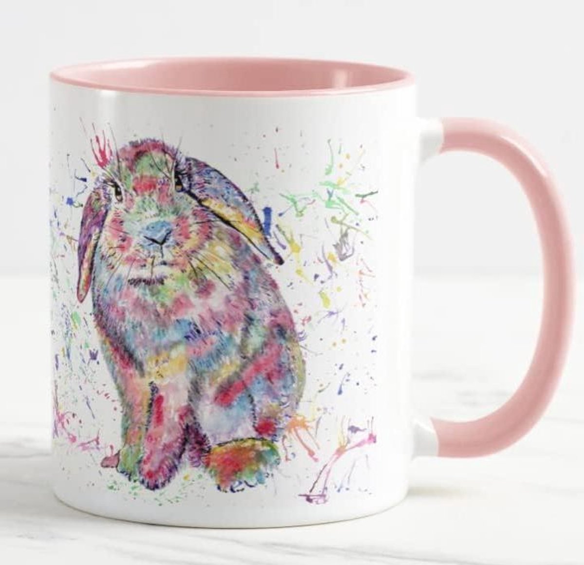 Konijnen mok - Aquarel mok - Koffie drinken - Dubbelzijdig bedrukt - 330 ml - Roze