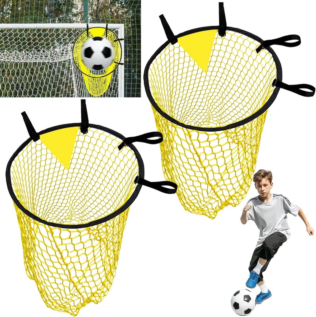 2 Stuks Voetbaldoelen met Net, 45 x 60 cm, Ideaal voor Training, Kinderen en Volwassenen, Eenvoudige Montage, Perfect voor Hoekschoten en Spelletjes