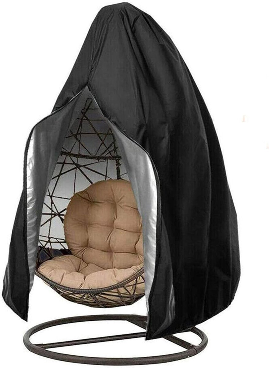 Waterdichte Bescherming voor Hangstoelen, UV-bestendige Tuinstoelhoezen, Oxford Stof, Zipper Sluiting, Geschikt voor Buiten (Zwart 190 * 115cm)