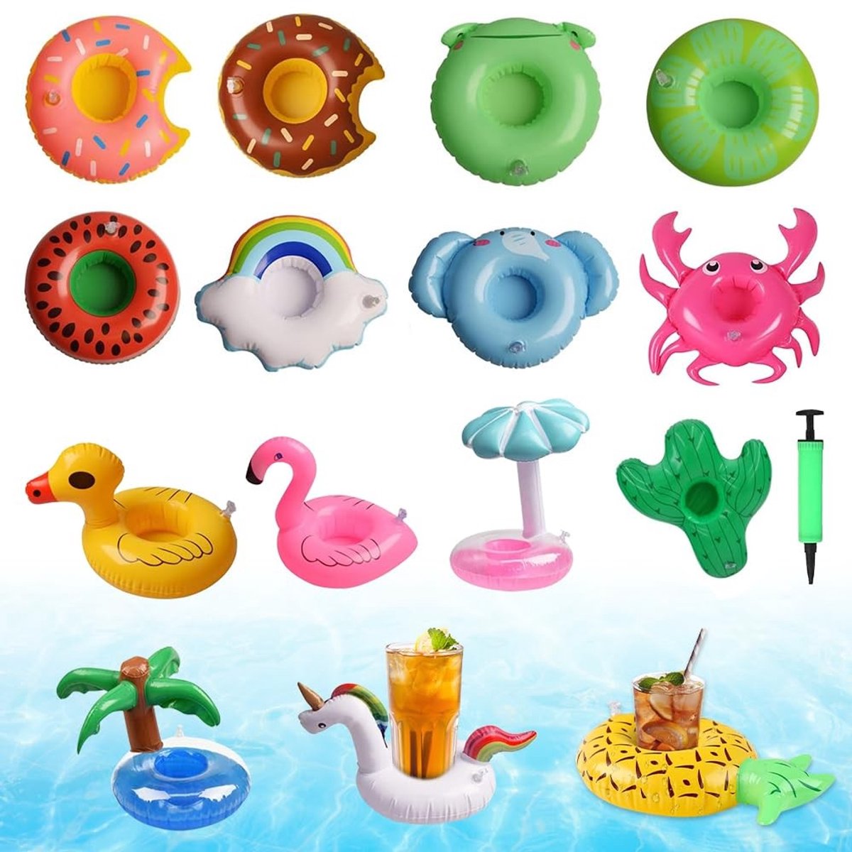ONF3 - Opblaasbare drankhouder - Drankhouder zwembad - Feestaccessoire voor zwembad - 15 stuks - Drankjes in stijl - Geschikt voor strand en wat...