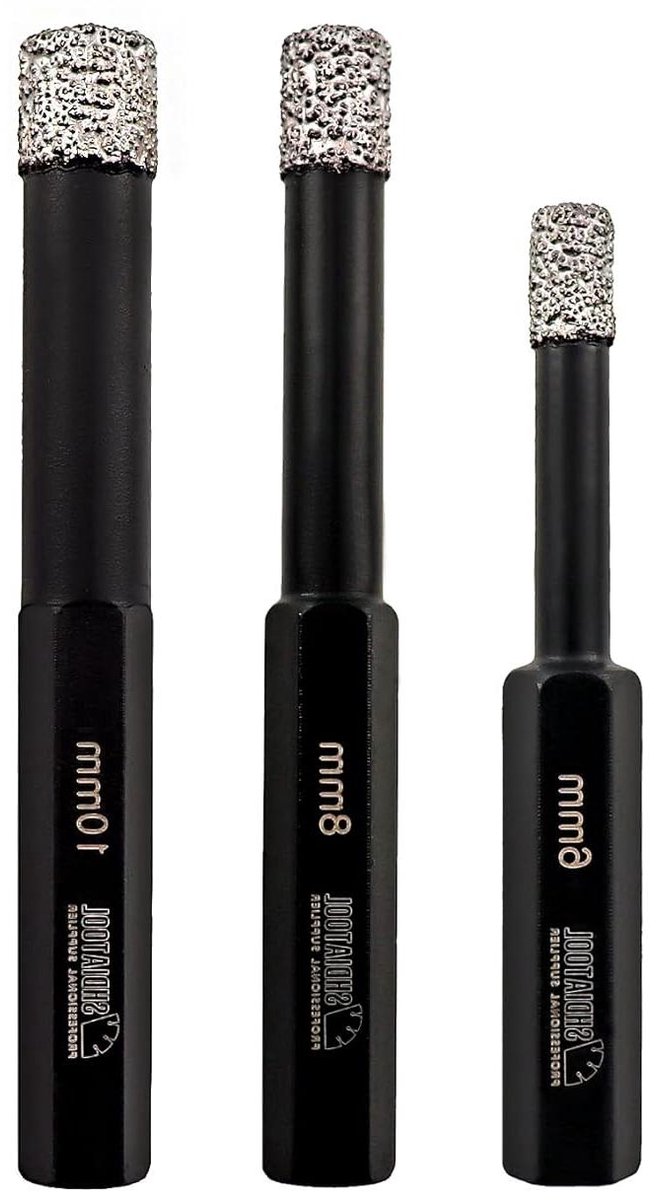 Diamant Boorstuks Set - Tegelboren Zeskant - Droog Boren - Zelfkoelende Wax - 6mm 8mm 10mm - Zwart